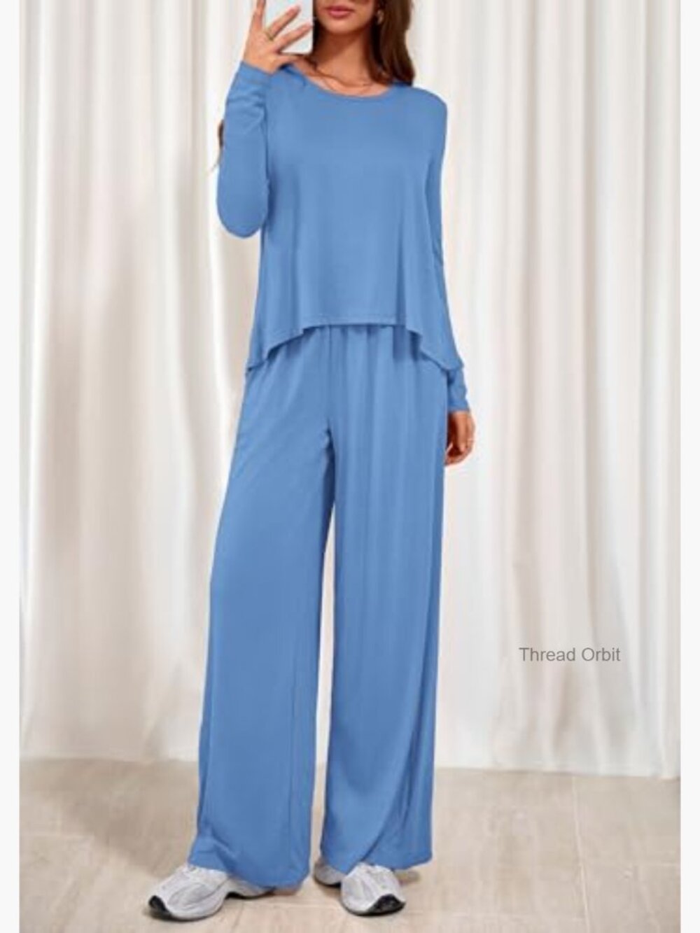 Women's 2-Piece Lounge Set Long Sleeve Pajamas Matching Comfy Pants Travel View 2